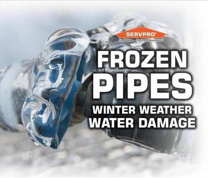 Frozen pipe and says 'Frozen Pipes Winter Weather Water Damage'.